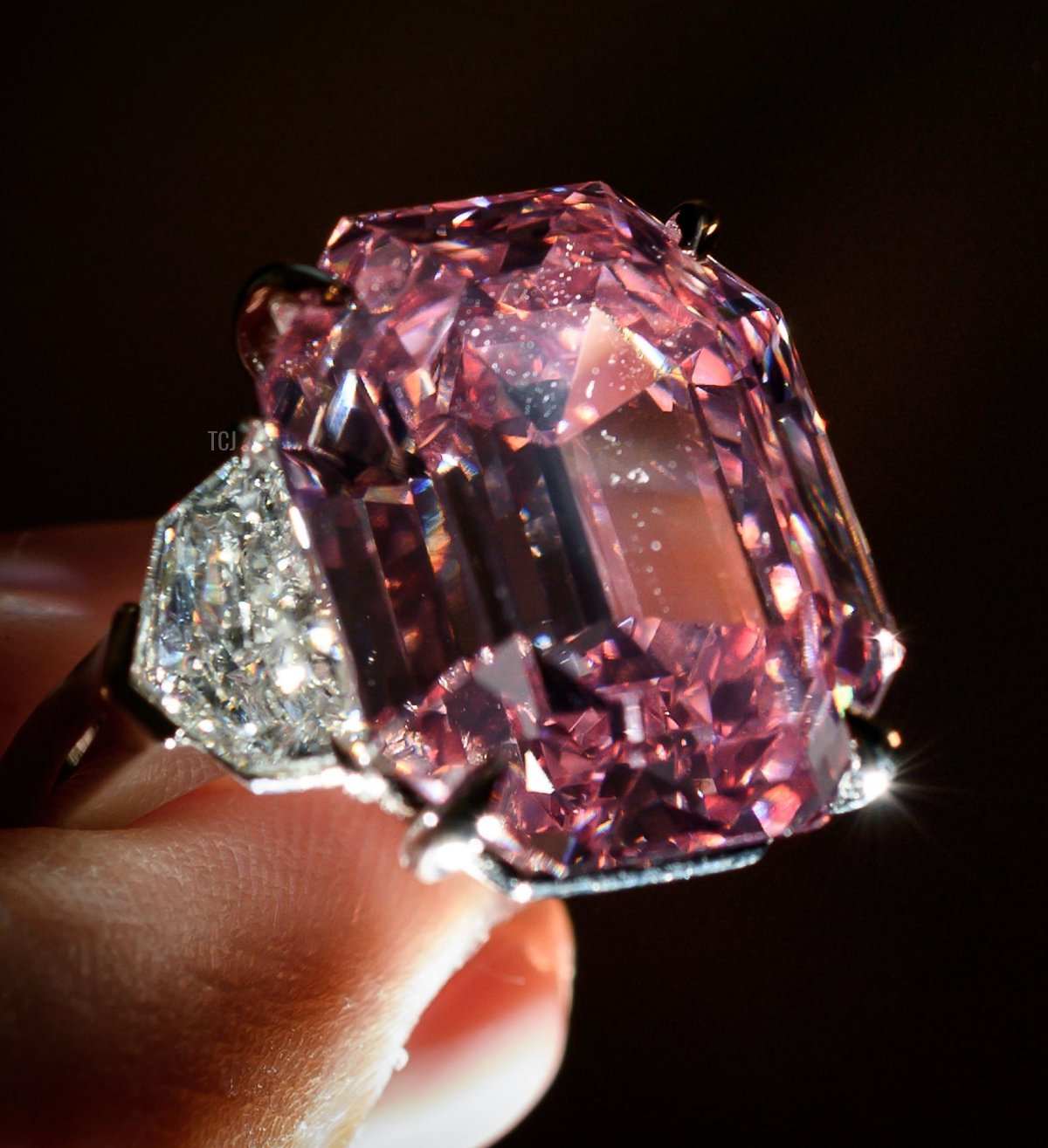 The Pink Legacy, a 18.96 carat fancy vivid pink diamond once owned by Oppenheimer family is displayed on November 8, 2018 during a press preview ahead of sales by Christie's auction house in Geneva