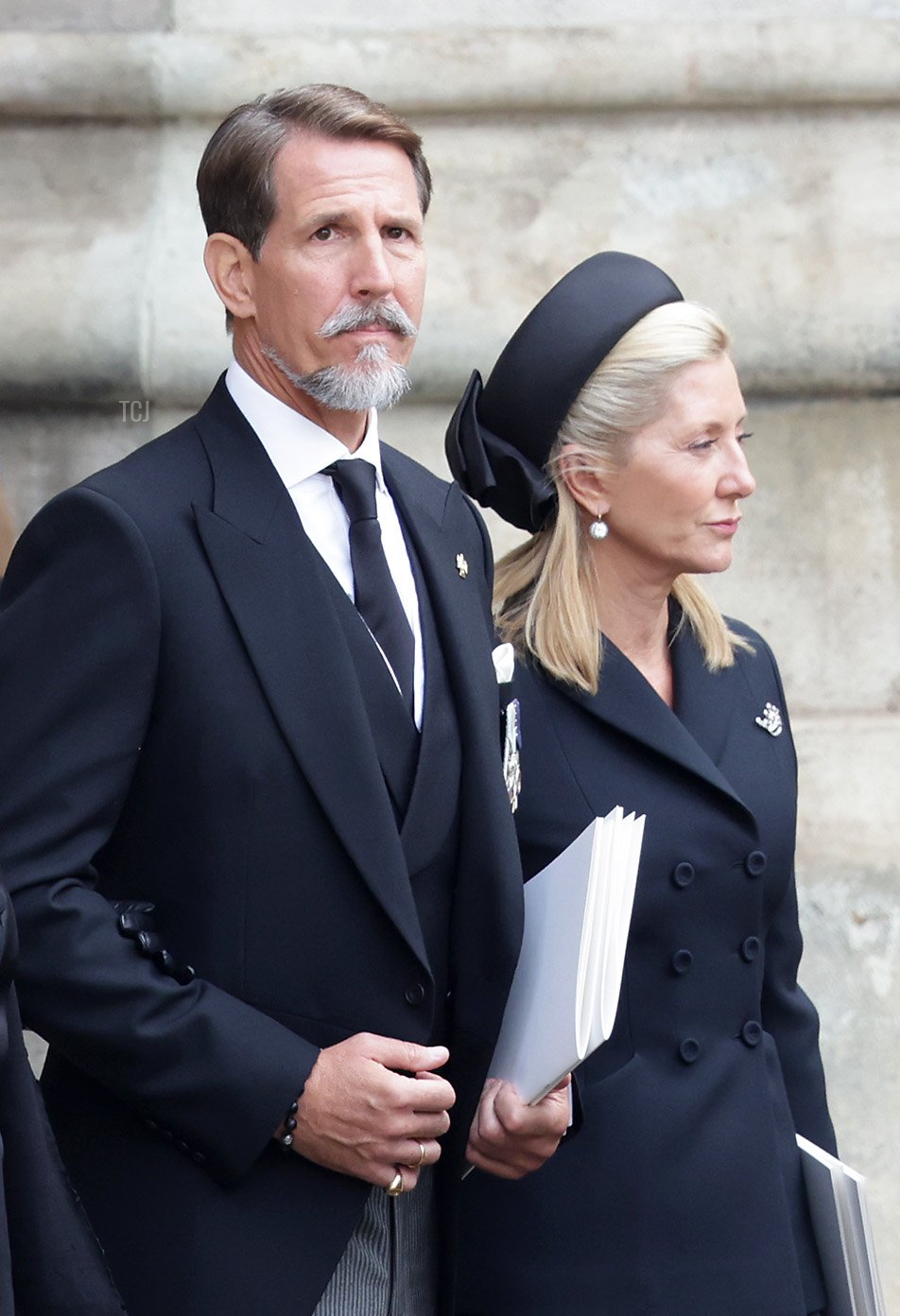 Pavlos, Crown Prince of Greece, Marie-Chantal, Crown Princess of Greece, Margareta of Romania and Prince Radu of Romania are seen during The State Funeral Of Queen Elizabeth II at Westminster Abbey on September 19, 2022 in London, England