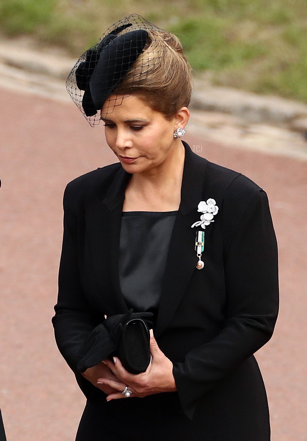 rincess Haya bint Al Hussein and guests arrive at The Committal Service for Queen Elizabeth II at Windsor Castle on September 19, 2022 in Windsor, England