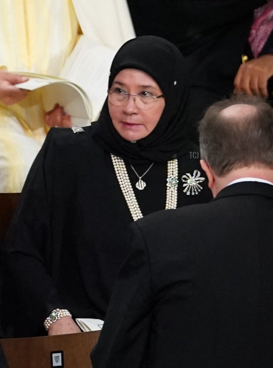 King Abdullah II and Queen Rania Al-Abdullah of Jordan attend the State Funeral Service for Britain's Queen Elizabeth II, at Westminster Abbey in London on September 19, 2022