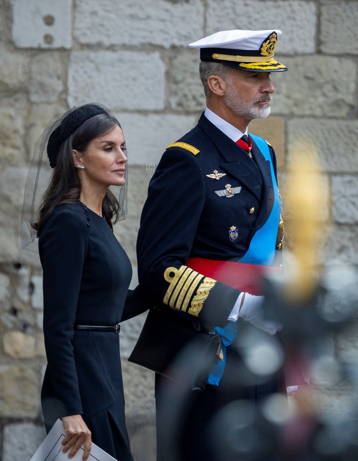 Spain's King Felipe VI and Queen Letizia arrive at Westminster Abbey in London on September 19, 2022, for the State Funeral Service for Britain's Queen Elizabeth II