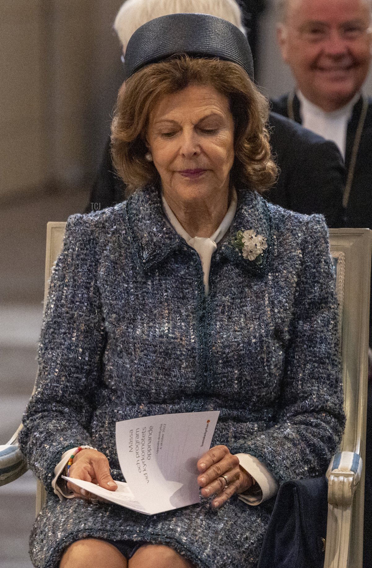 Queen Silvia of Sweden attends a church ceremony at the Uppsala Cathedral in connection with the start of the annual meetings of the Swedish Church on October 4, 2022 in Uppsala, Sweden