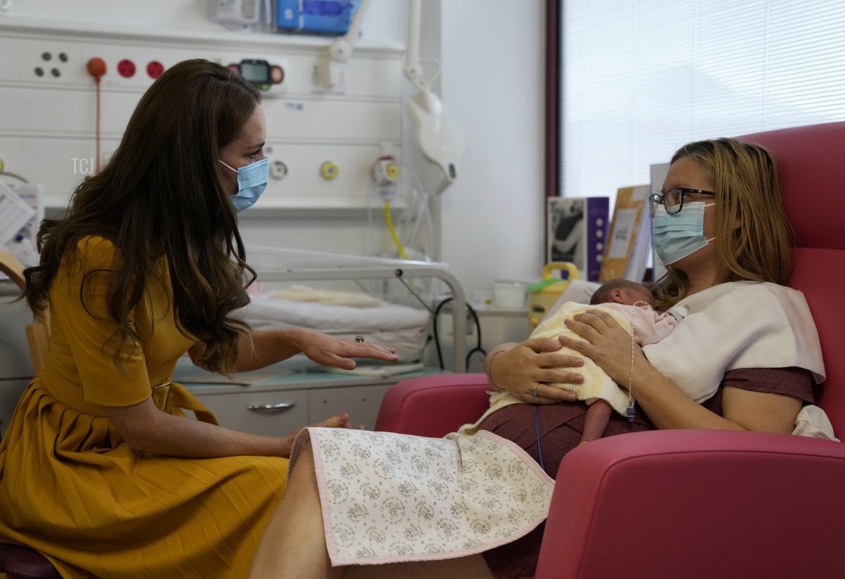 Catherine, Princess of Wales visits the maternity unit at the Royal Surrey County Hospital on October 5, 2022 in Guildford, England