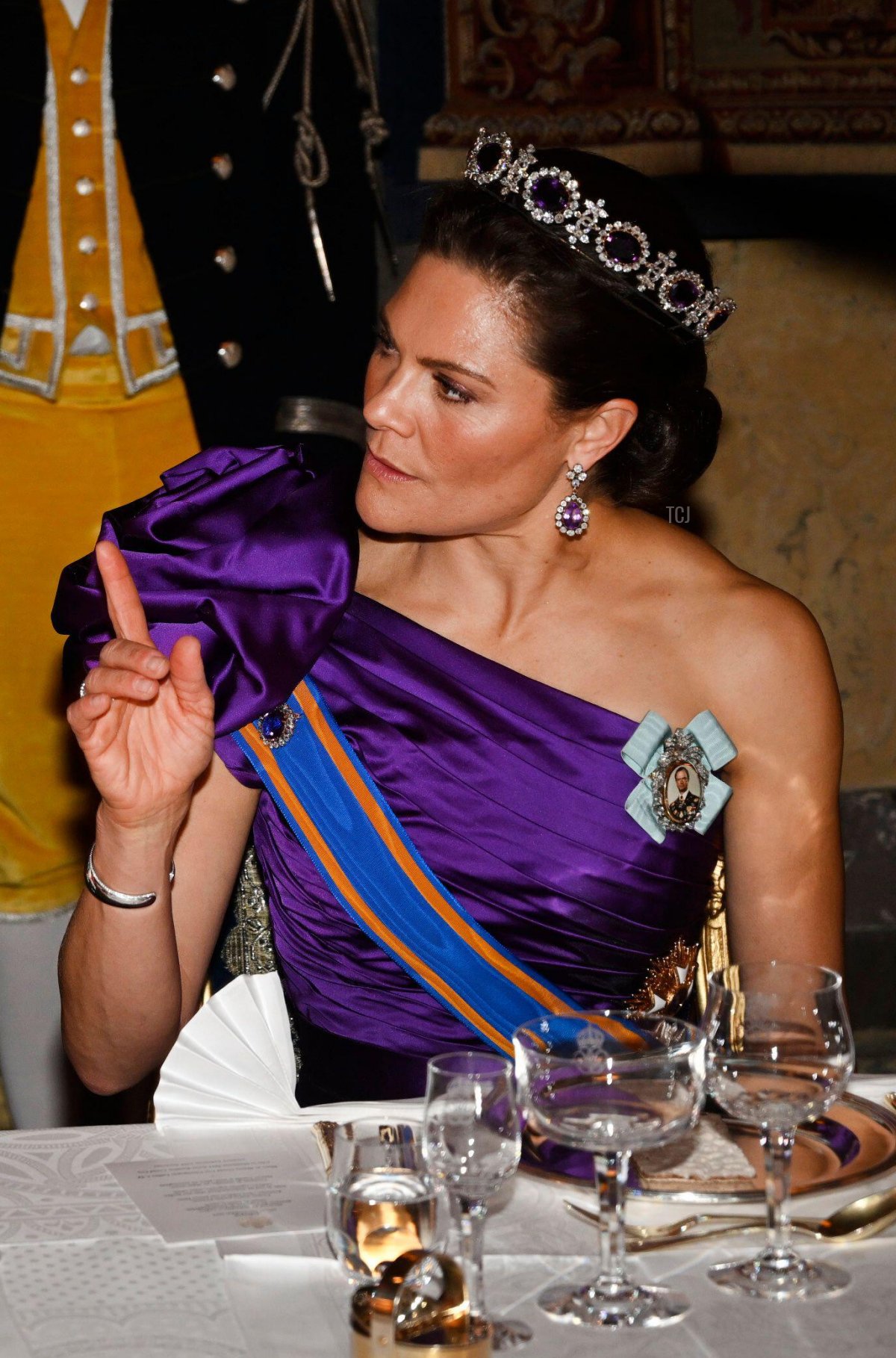 Queen Silvia, King Willem-Alexander and Crown Princess Victoria during a gala dinner for the Dutch royal couple at the Royal Palace in Stockholm, Sweden October 11, 2022