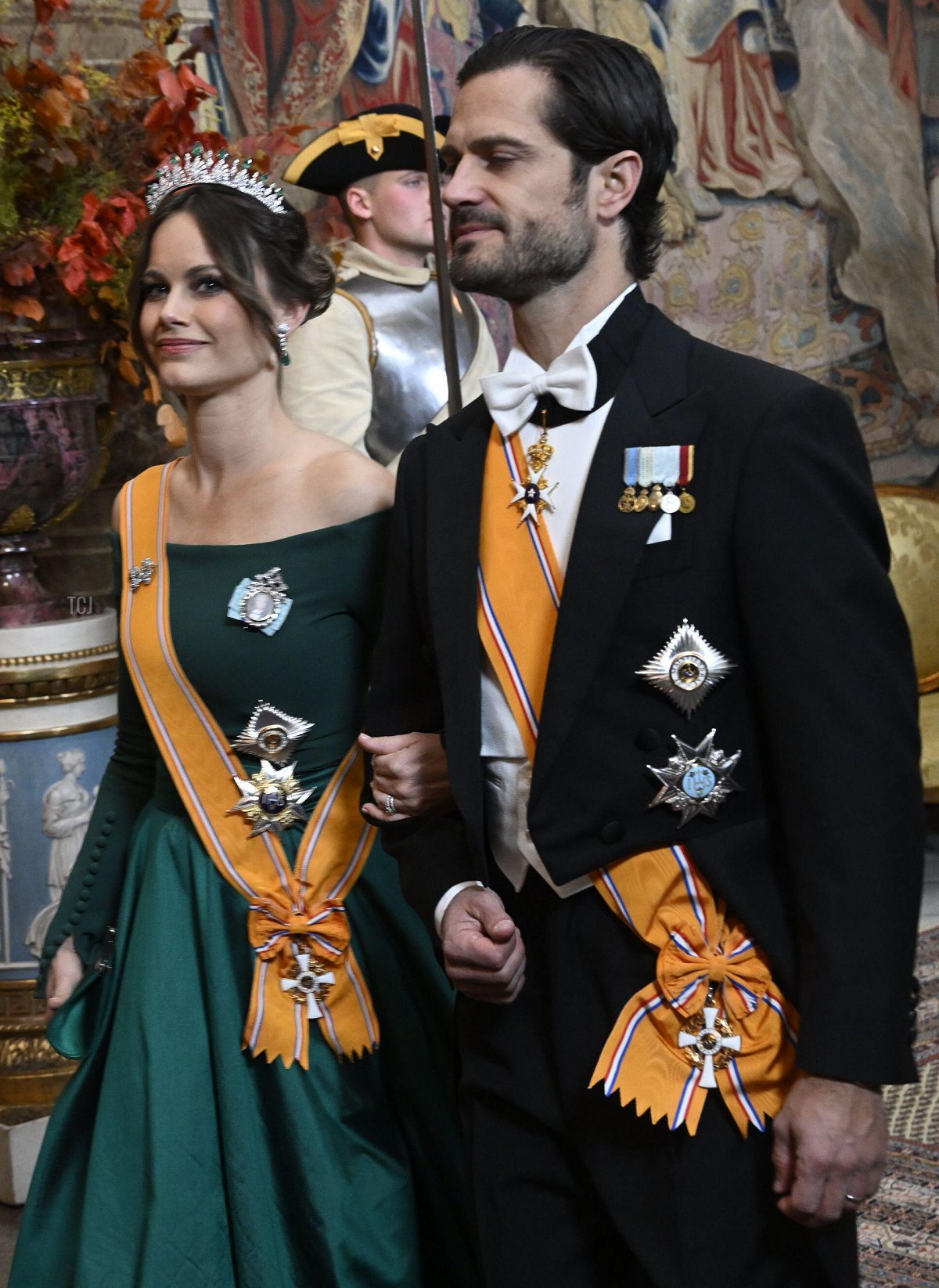 Princess Sofia and Prince Carl Philip arrive for a gala dinner for the Dutch royal couple at the Royal Palace in Stockholm, Sweden October 11, 2022