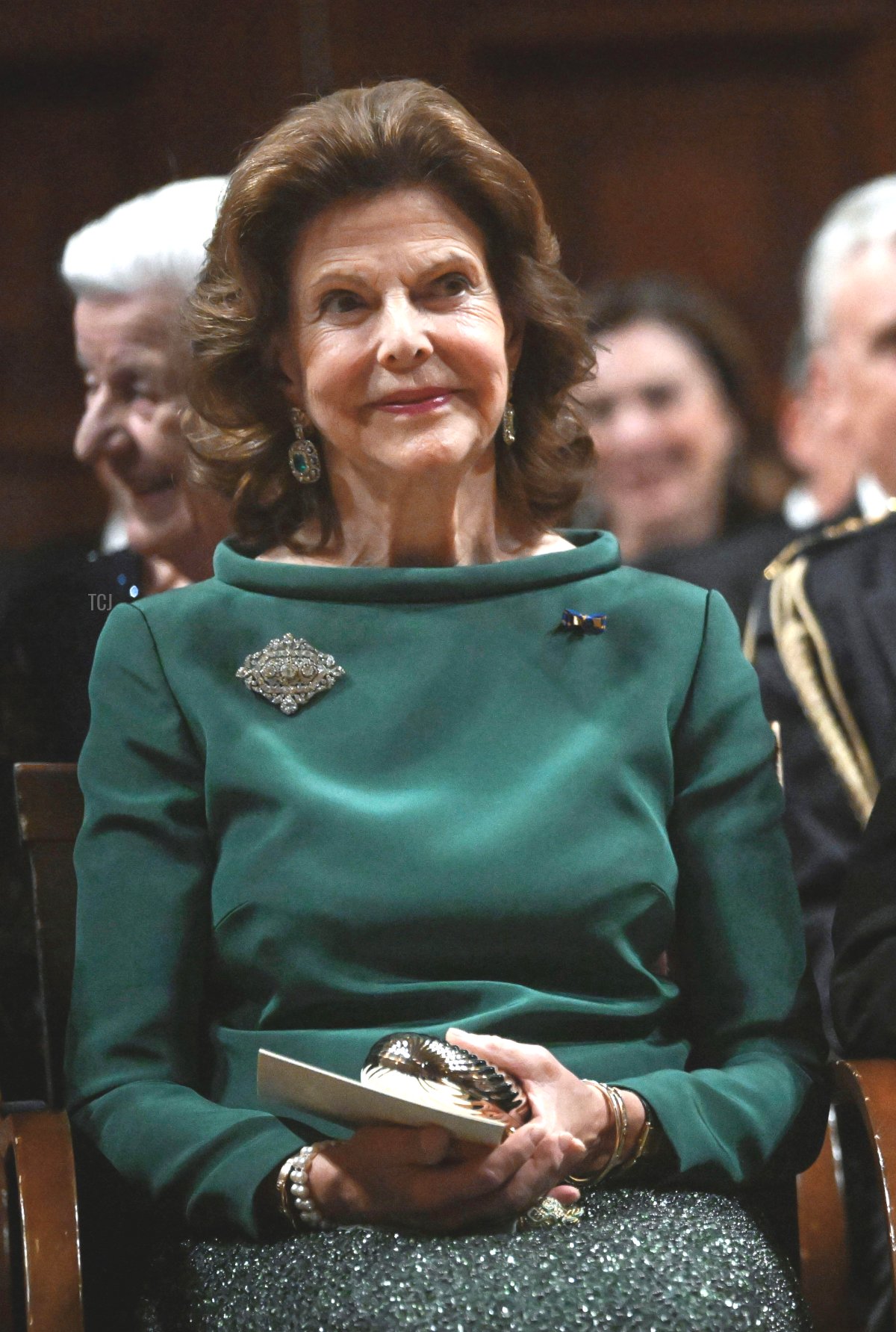 Queen Silvia and King Carl Gustaf of Sweden and Queen Máxima of the Netherlands in Stockholm's Concert Hall, where the Dutch King and Queen are hosting a concert with Tim Kliphuis Ensemble for their Swedish hosts and invited guests. Stockholm, Sweden, 12 October 2022
