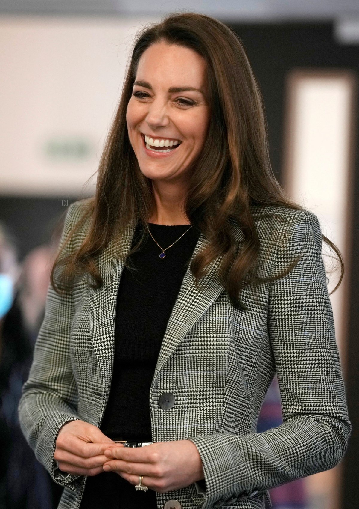 Britain's Catherine, Duchess of Cambridge, is greeted by organiser Mena Amnour during an official visit to PACT (Parents and Children Together) in south London, February 8, 2022
