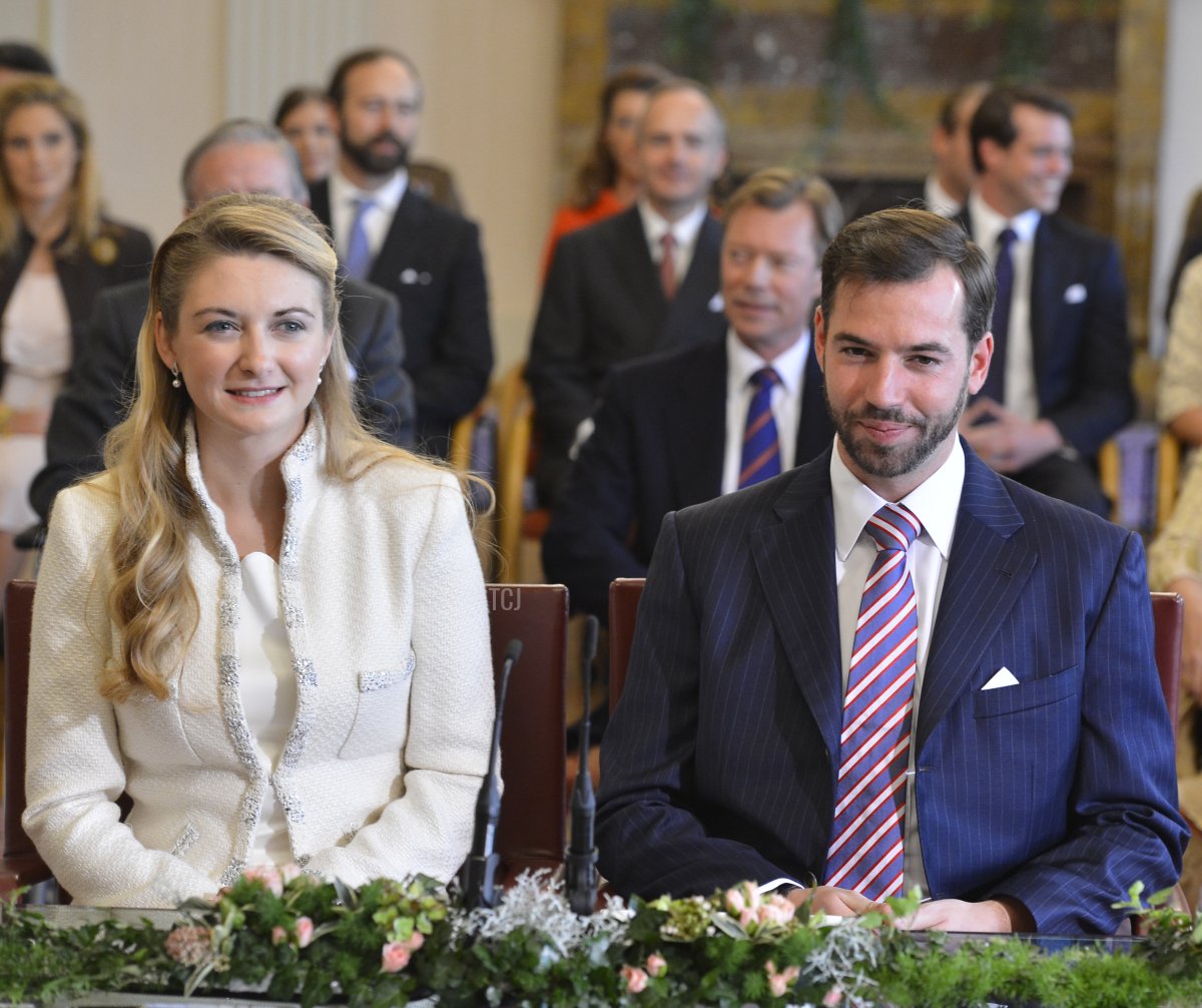 Crown Prince Guillaume of Luxembourg and his fiancee, Belgian Countess Stephanie de Lannoy, are pictured during their civil wedding, on October 19, 2012 at the city hall in Luxembourg
