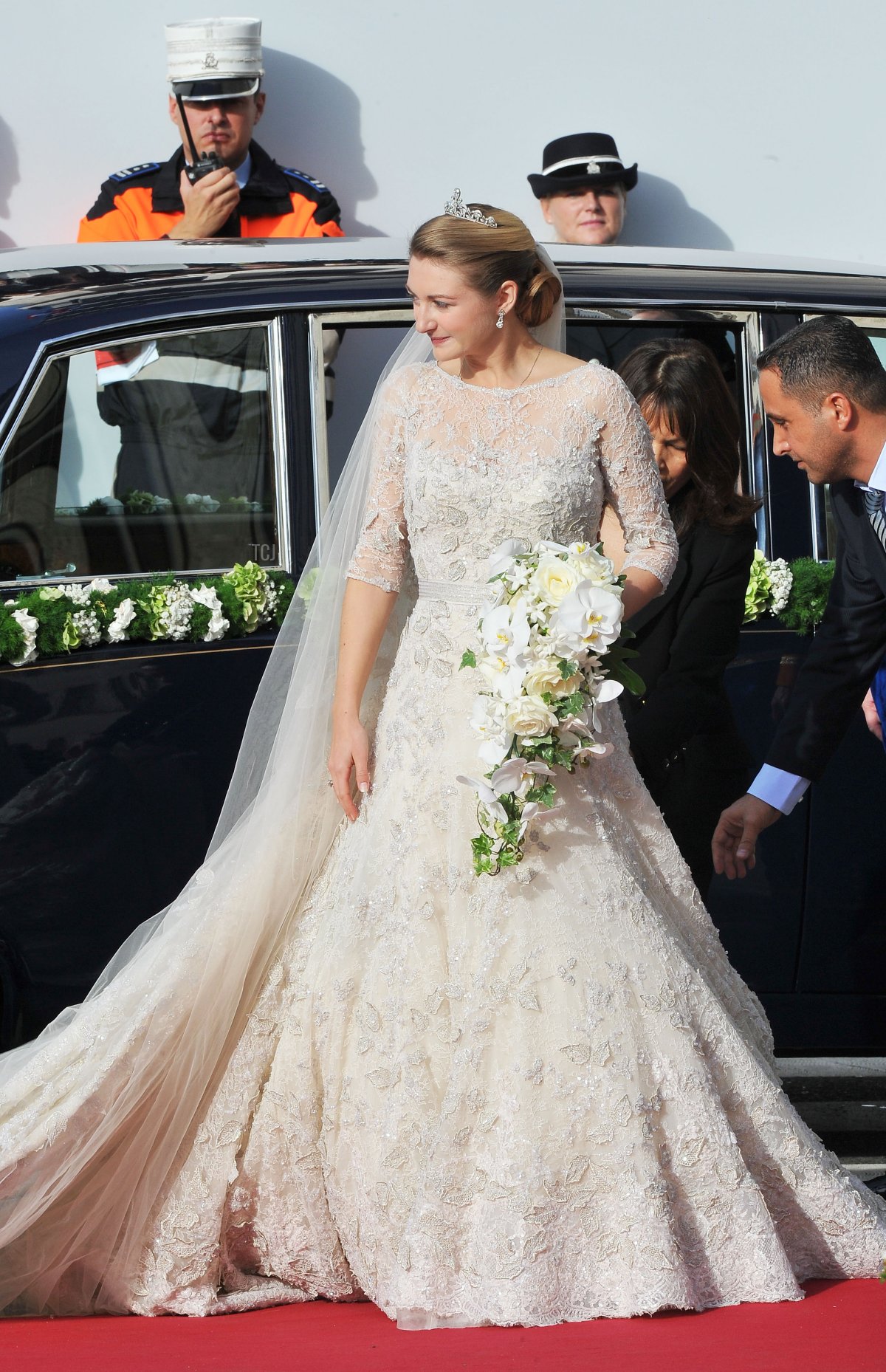 Princess Stephanie of Luxembourg arrives at the wedding ceremony of Prince Guillaume Of Luxembourg and Princess Stephanie of Luxembourg at the Cathedral of our Lady of Luxembourg on October 20, 2012 in Luxembourg