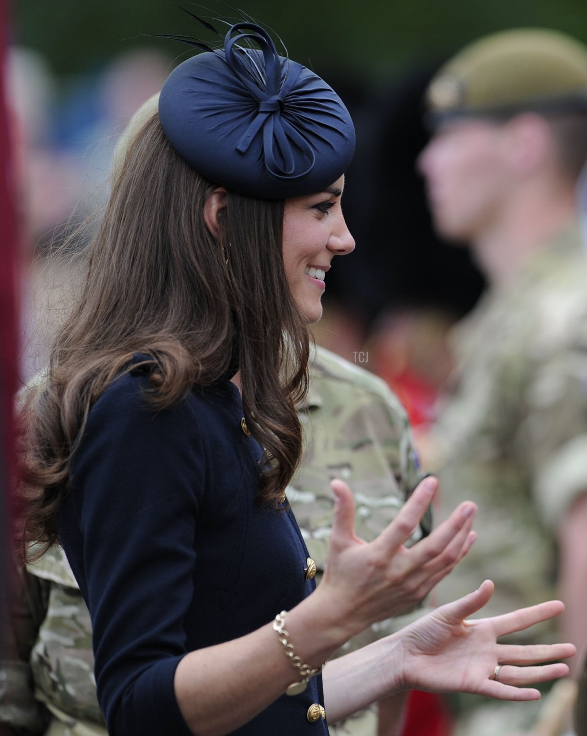 Catherine, Duchess of Cambridge speaks with soldiers in Victoria Barracks during a medal parade for the 1st Battalion Irish Guards Regiment on June 25, 2011, in Windsor, United Kingdom