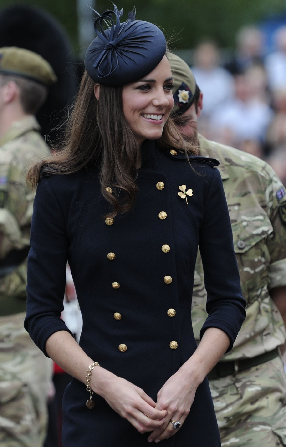 Catherine, Duchess of Cambridge speaks with soldiers in Victoria Barracks during a medal parade for the 1st Battalion Irish Guards Regiment on June 25, 2011, in Windsor, United Kingdom