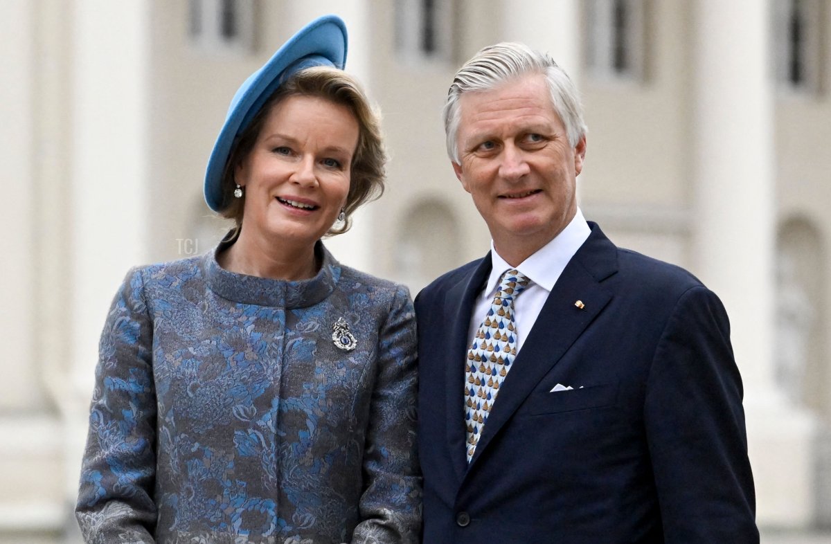 Queen Mathilde of Belgium and King Philippe - Filip of Belgium pose for the photographer at the official state visit of the Belgian Royal Couple to the Republic of Lithuania, Monday 24 October 2022, in Vilnius