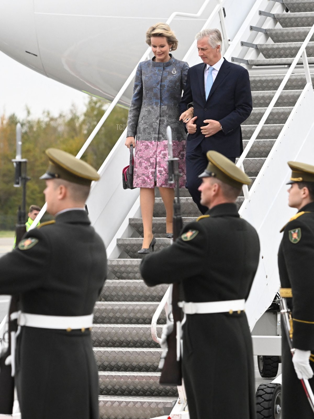 Queen Mathilde of Belgium and King Philippe - Filip of Belgium arrive at Vilnius Airort for the official state visit of the Belgian Royal Couple to the Republic of Lithuania, Monday 24 October 2022, in Vilnius