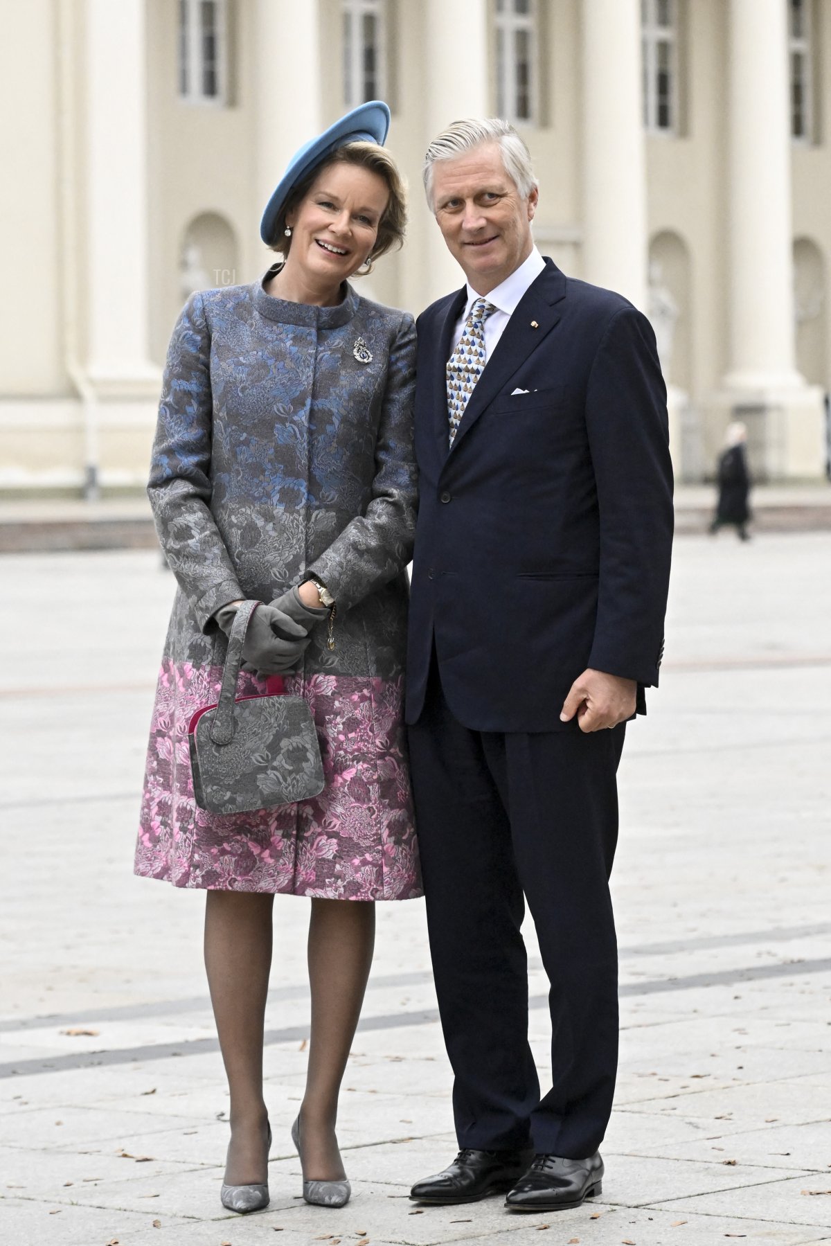Queen Mathilde of Belgium and King Philippe - Filip of Belgium pose for the photographer at the official state visit of the Belgian Royal Couple to the Republic of Lithuania, Monday 24 October 2022, in Vilnius