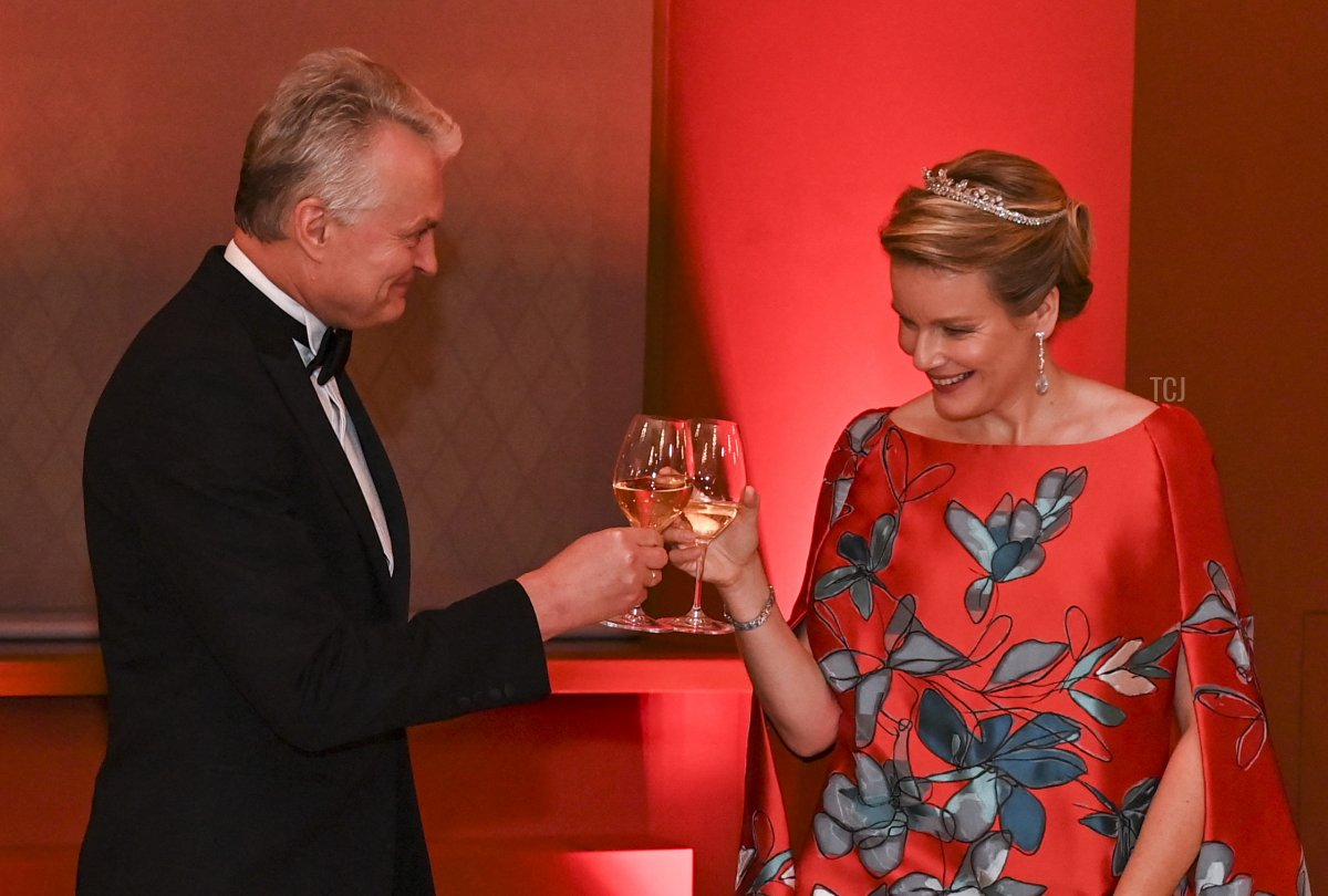 Diana Nausediene, wife of Lithuania President Gitanas Nauseda, King Philippe - Filip of Belgium, Lithuania President Gitanas Nauseda and Queen Mathilde of Belgium pictured during the state dinner at the Palace of the Grand Dukes of Lithuania, on the first day of the official state visit of the Belgian Royal Couple to the Republic of Lithuania, Monday 24 October 2022, in Vilnius