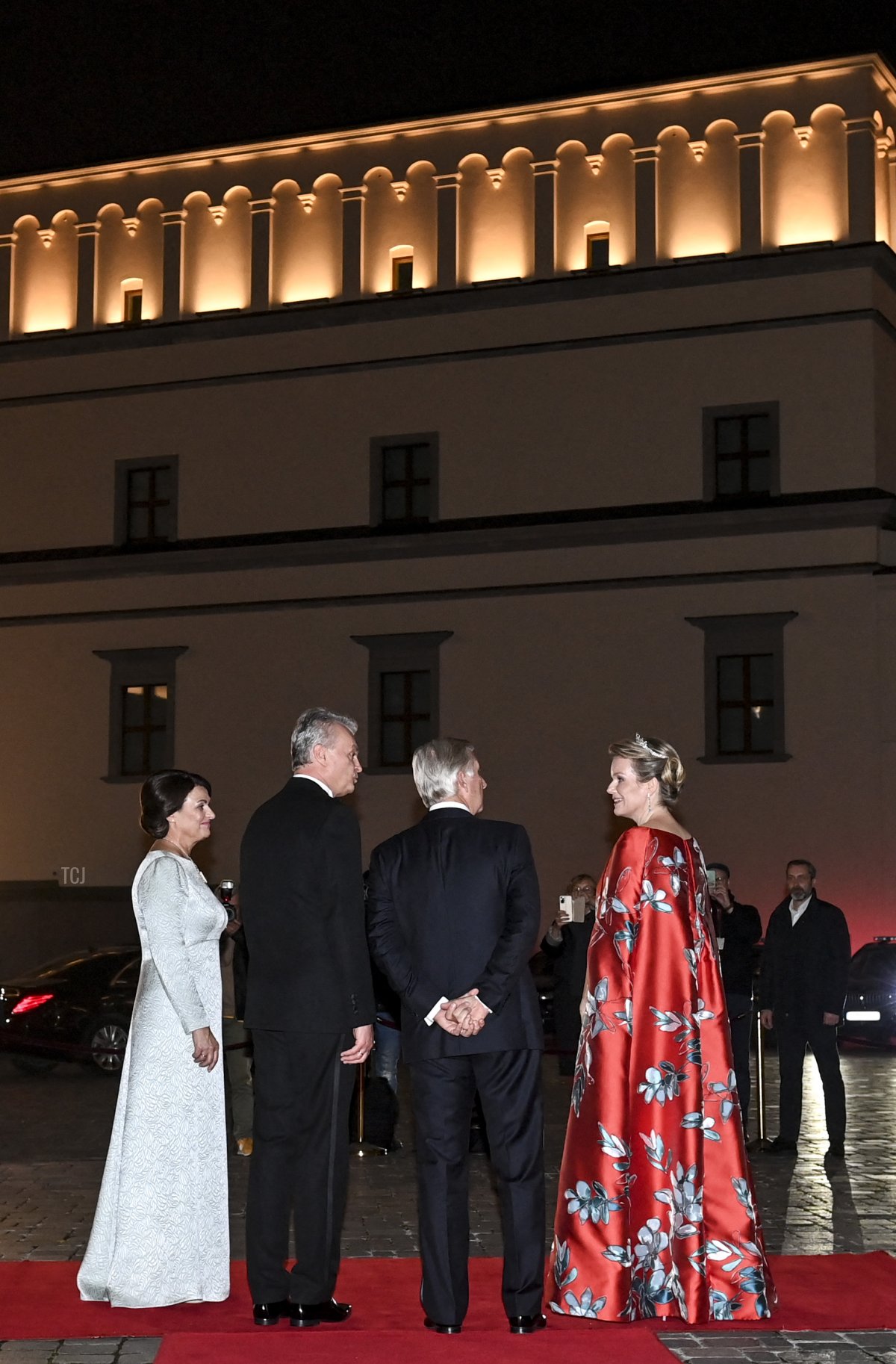 King Philippe - Filip of Belgium, Queen Mathilde of Belgium, Lithuania First Lady Diana Nausediene and President Gitanas Nauseda pictured during the state dinner at the Palace of the Grand Dukes of Lithuania, on the first day of the official state visit of the Belgian Royal Couple to the Republic of Lithuania, Monday 24 October 2022, in Vilnius