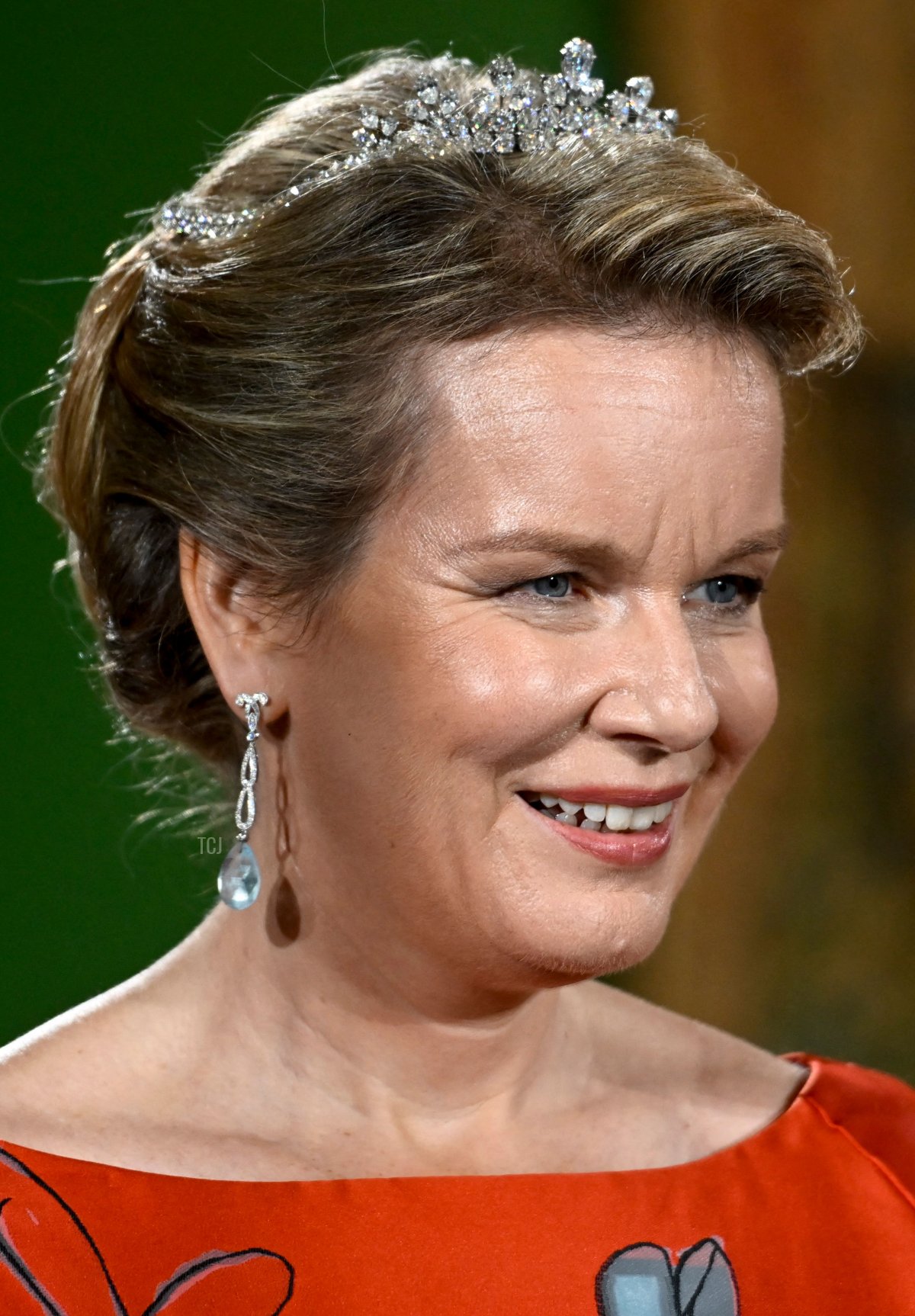 Queen Mathilde of Belgium pictured during the state dinner at the Palace of the Grand Dukes of Lithuania, on the first day of the official state visit of the Belgian Royal Couple to the Republic of Lithuania, Monday 24 October 2022, in Vilnius