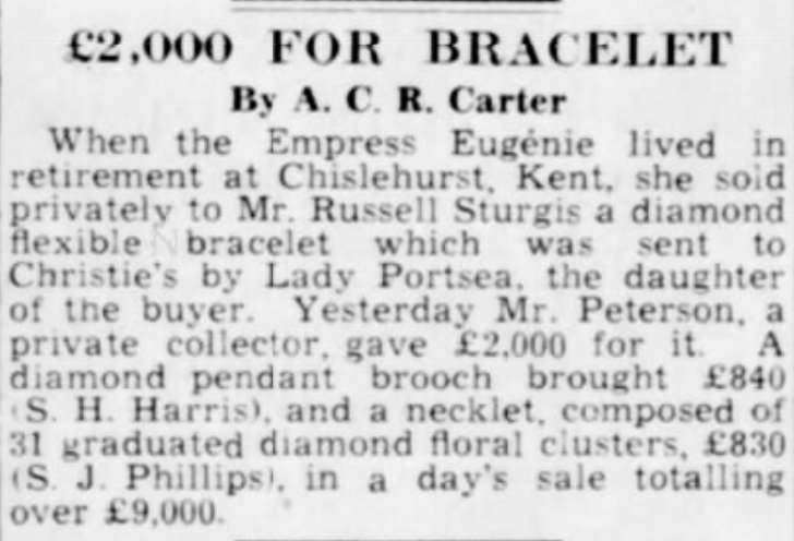 Newspaper article on the 1940 bracelet sale