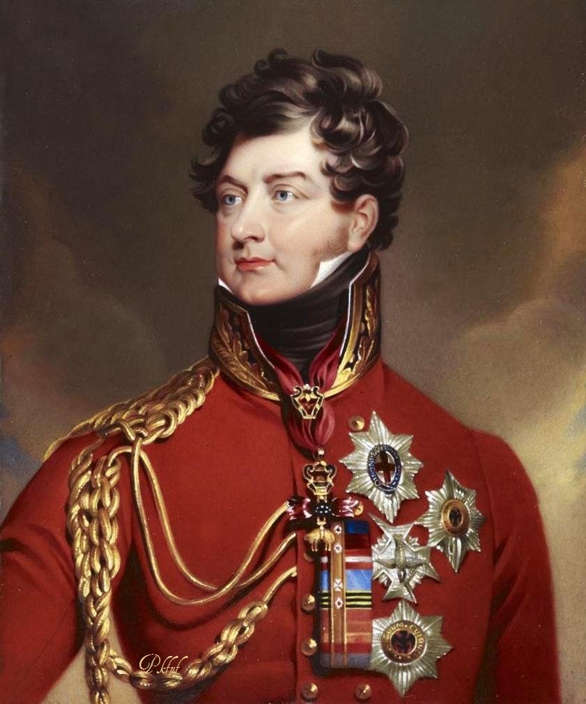 King George IV when Prince Regent (1762-1830), facing left in the red uniform of a Field-Marshal, wearing the badge of the Order of the Golden Fleece, the breast stars of the Order of the Garter, the Saint Esprit, the Black Eagle and St. Andrew and miniature ribbons