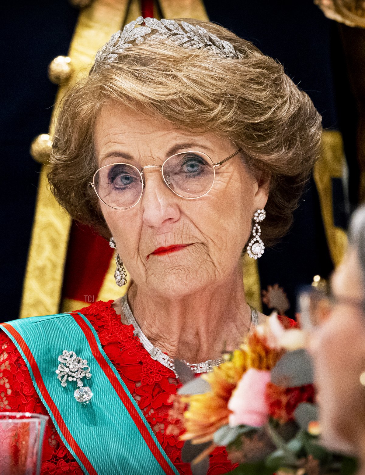 Princess Margriet of The Netherlands attends the state banquet for President Sergio Mattarella and his daughter Laura Mattarella at the end of day one of the Italian State Visit to The Netherlands in The Royal Palace on November 9, 2022 in Amsterdam, Netherlands