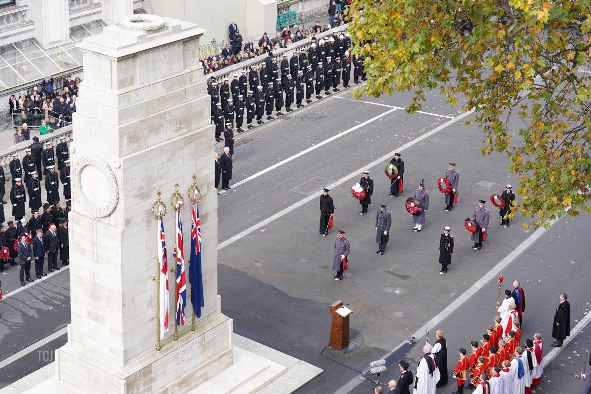King Charles III, Prince Edward, Earl of Wessex, Prince William, Prince of Wales and Princess Anne, Princess Royal attend the Remembrance Sunday ceremony at the Cenotaph on Whitehall on November 13, 2022 in London, England