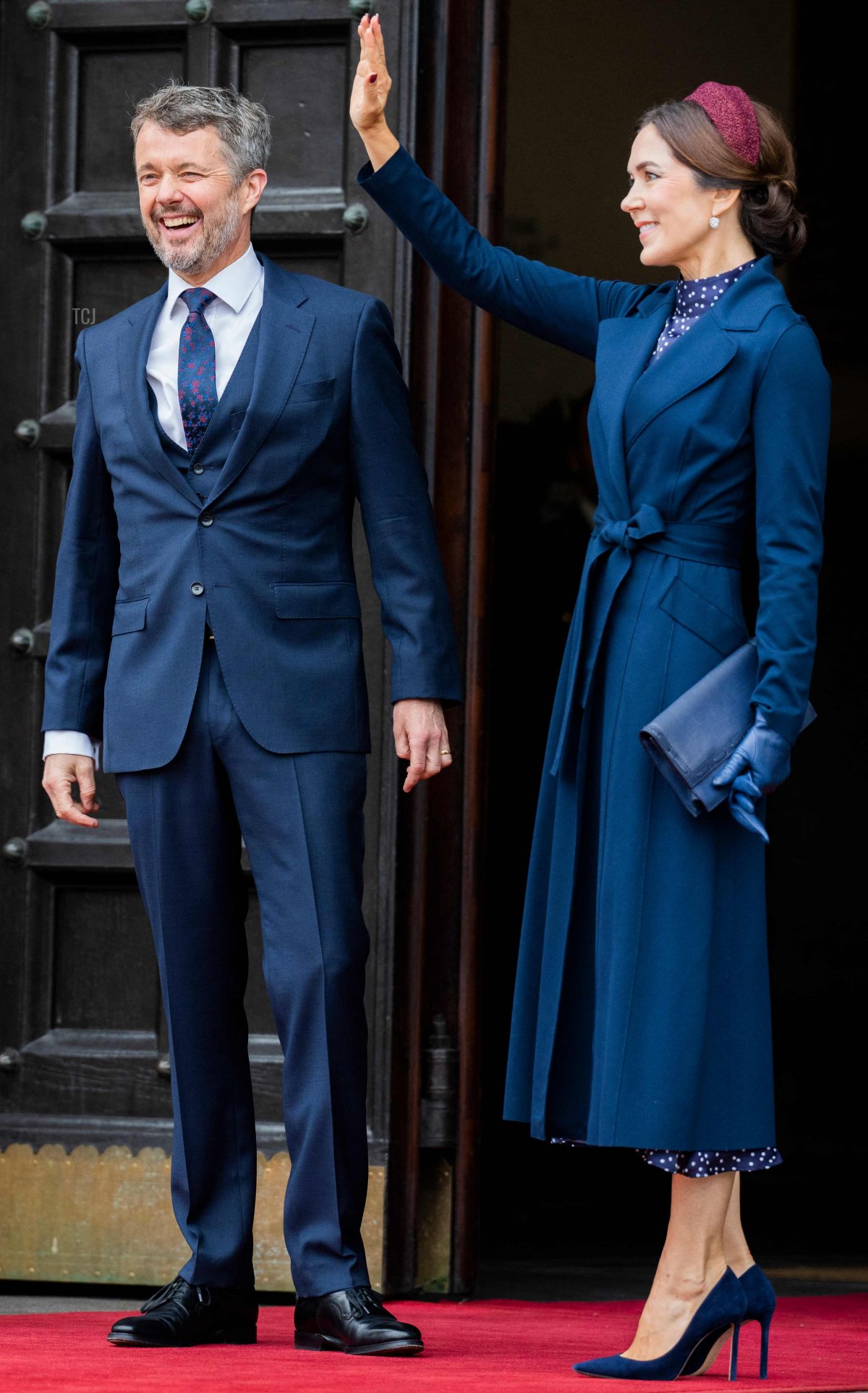 Denmark's Crown Prince Frederik (2ndR) and Crown Princess Mary (R) arrive at Copenhagen City Hall prior to celebrations of Denmark's Queen Margrethe II's 50-year reign, in Copenhagen, Denmark, on November 12, 2022