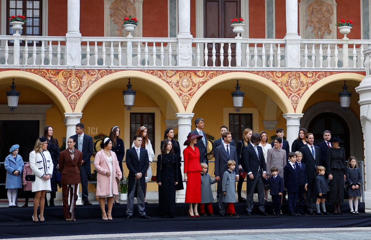 Camille Gottlieb, Pauline Ducruet, Louis Ducruet, Marie Chevallier, Louis Ducruet, Alexandra of Hanover, Beatrice Borromeo, Stefano Casiraghi, Pierre Casiraghi, Francesco Casiraghi, Dimitri Rassam, Charlotte Casiraghi, Balthazar Rassam, Raphael Elmaleh, Alexandre Casiraghi, Maximilian Casiraghi, Andrea Casiraghi, Tatiana Santo Domingo, India Casiraghi and guests attend celebrations marking Monaco's National Day at the Palace in Monaco, on November 19, 2022