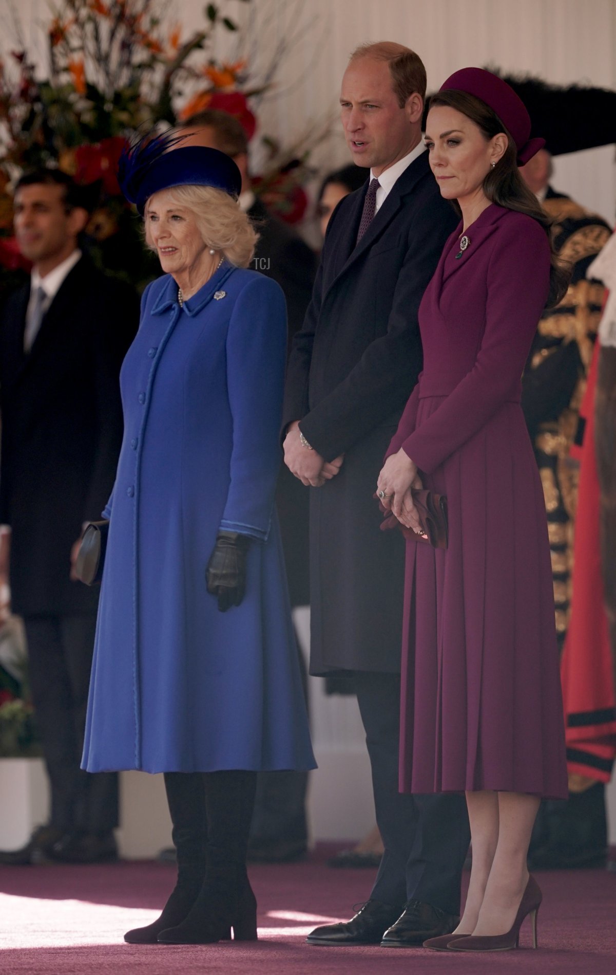 The Queen Consort and the Prince and Princess of Wales as they inspect a Guard of Honour during the ceremonial welcome for President Cyril Ramaphosa of South Africa's State Visit to the UK at Horse Guards Parade on November 22, 2022 in London, England