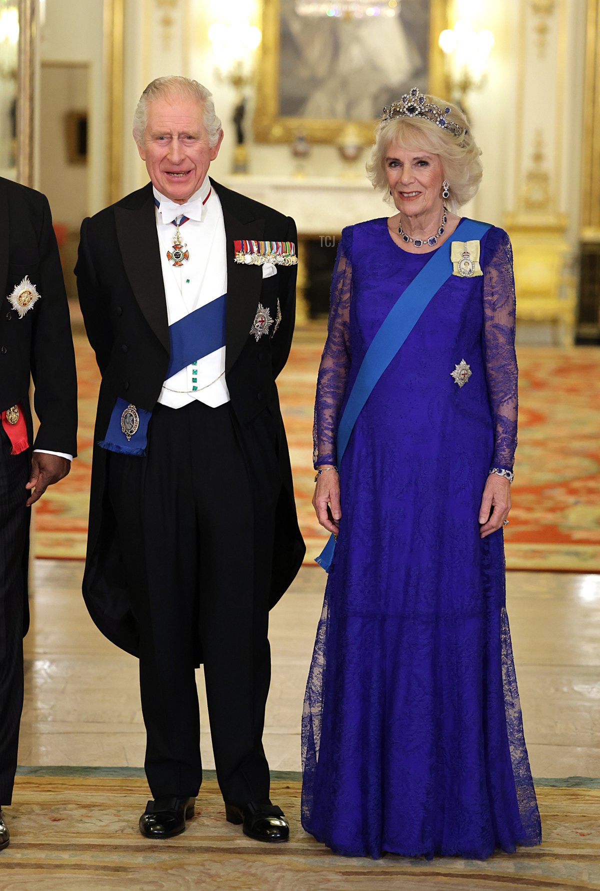 King Charles III and Camilla, Queen Consort during the State Banquet at Buckingham Palace on November 22, 2022 in London, England