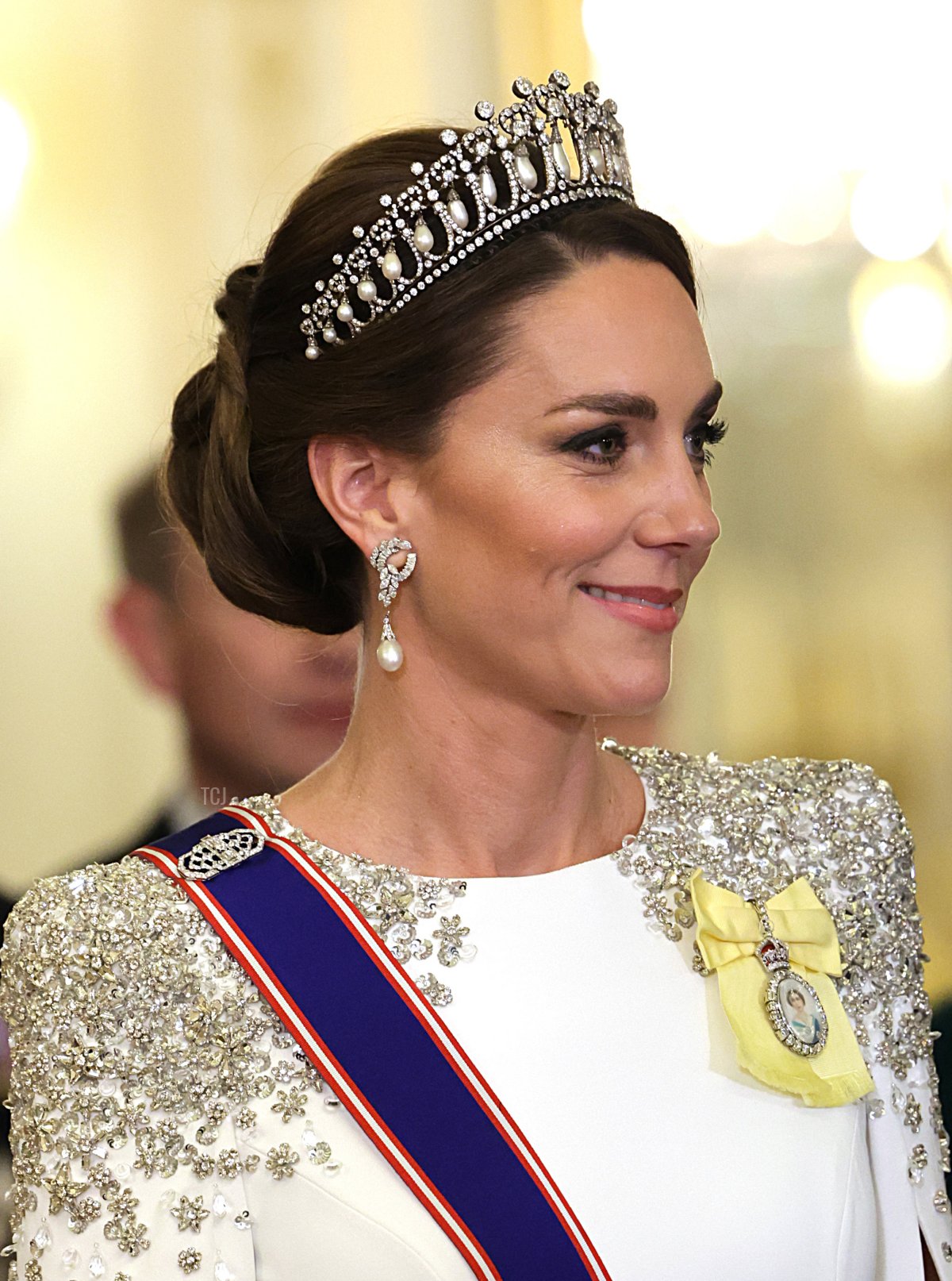 Catherine, Princess of Wales during the State Banquet at Buckingham Palace on November 22, 2022 in London, England