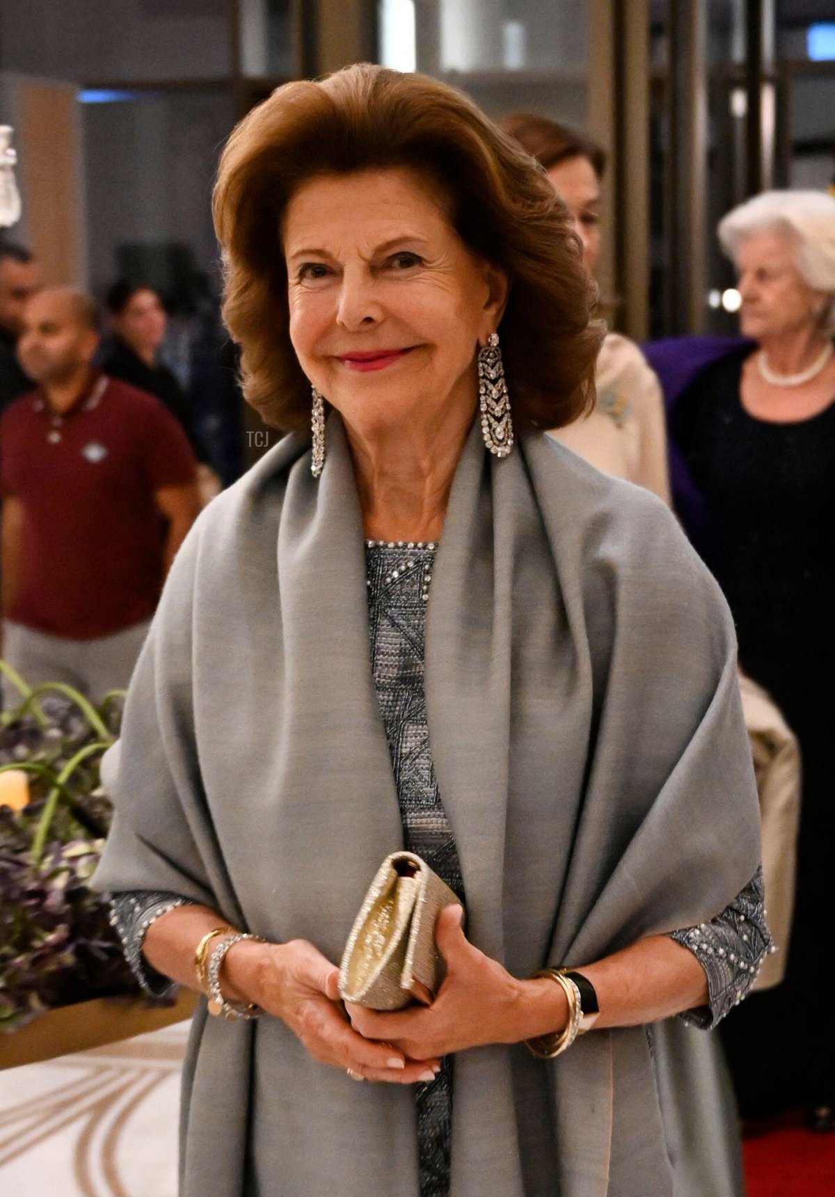 Queen Silvia of Sweden arrives at a reception hosted by the Swedish royal couple at the Seas Hotel to Ritz Carlton in Amman, Jordan, November 16, 2022