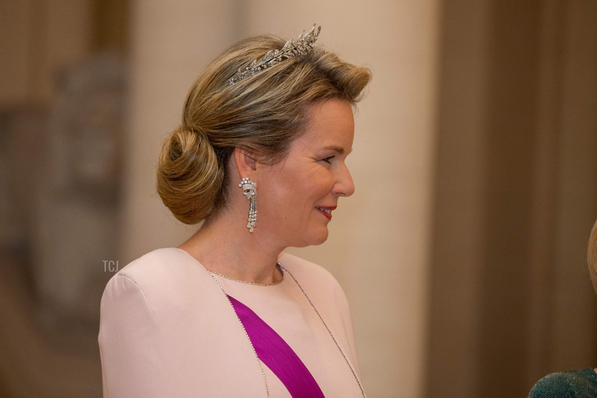 Queen Mathilde of Belgium pictured during a state banquet at the Palace during an official state visit of the President of the Swiss Confederation, on Thursday 24 November 2022, in Brussels
