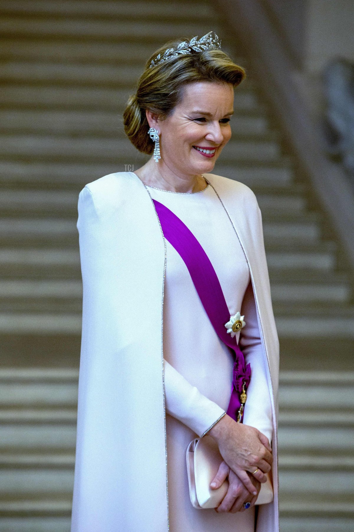 Queen Mathilde of Belgium attends a state banquet during the state visit of the Switzerland's president in Brussels on November 24, 2022