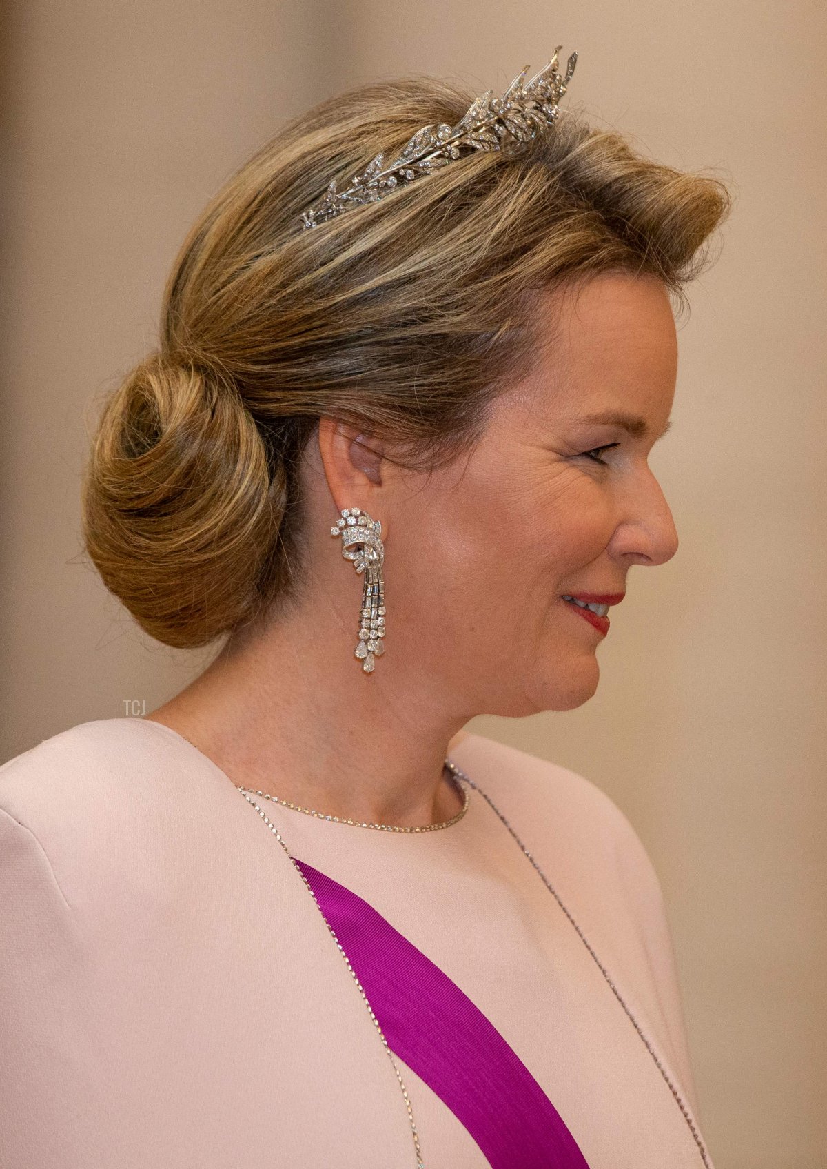 Queen Mathilde of Belgium pictured during a state banquet at the Palace during an official state visit of the President of the Swiss Confederation, on Thursday 24 November 2022, in Brussels