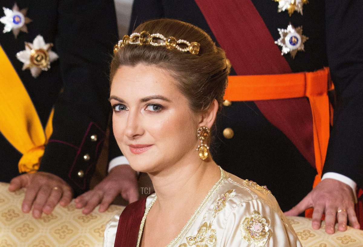 Princess Stephanie, Grand Duchess Hereditary of Luxembourg at the Palais Grand-Ducal in Luxembourg, on October 15, 2019, for the official photo before the state banquet at the 1st of a 3 days State visit from Belgium to Luxembourg