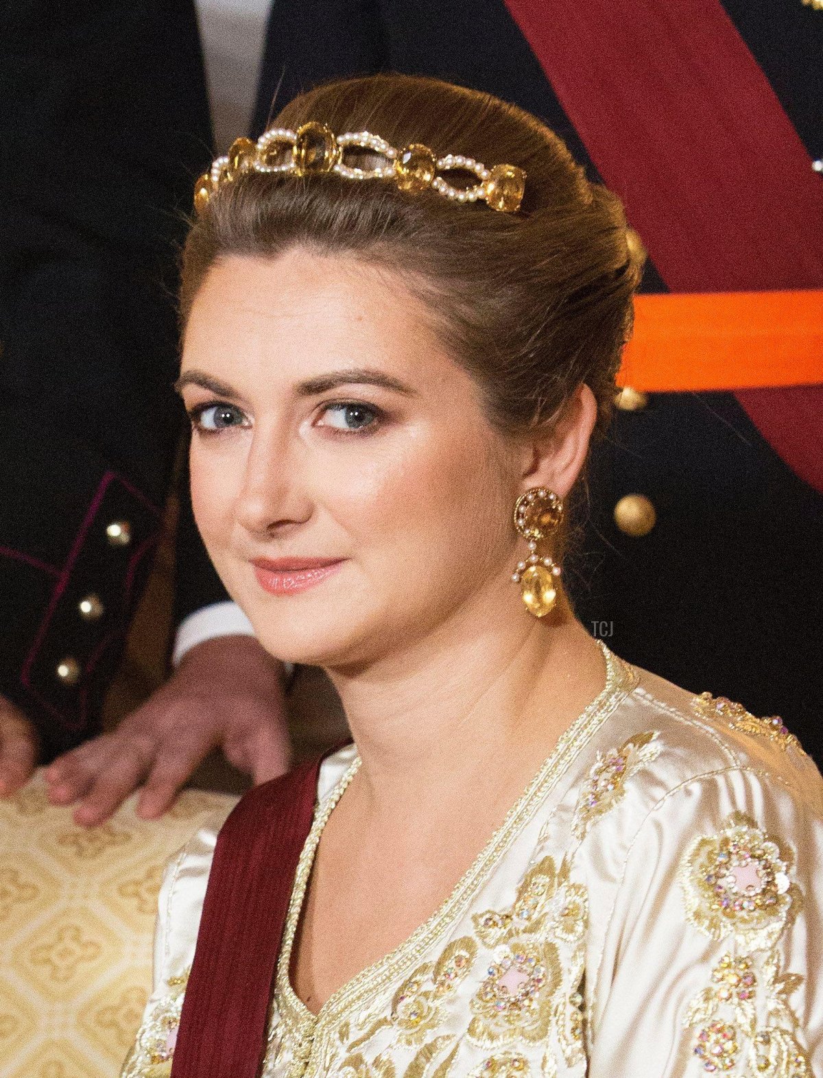 Princess Stephanie, Grand Duchess Hereditary of Luxembourg at the Palais Grand-Ducal in Luxembourg, on October 15, 2019, for the official photo before the state banquet at the 1st of a 3 days State visit from Belgium to Luxembourg