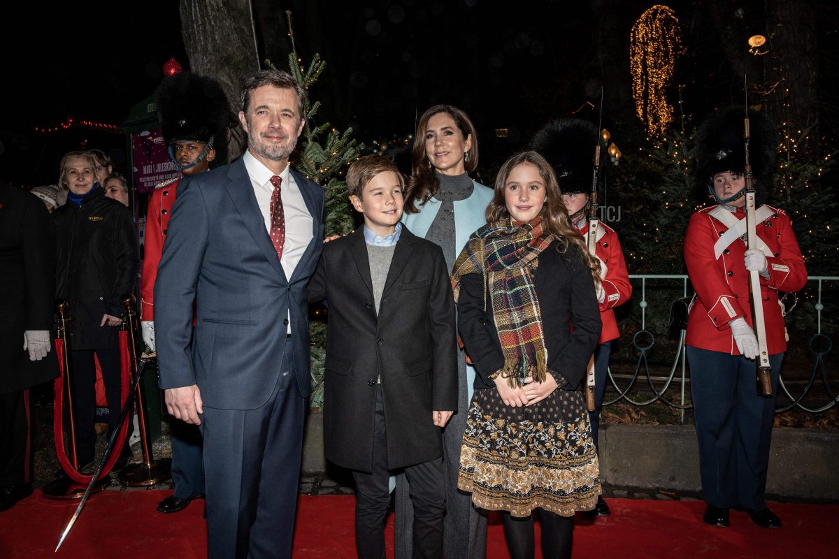 Denmark's Crown Prince Frederik and Denmark's Crown Princess Mary with children Prince Vincent and Princess Josephine arrive at the premier of the ballet 'The Nutcracker' at Tivoli's Concert Hall in Copenhagen, on November 26, 2022
