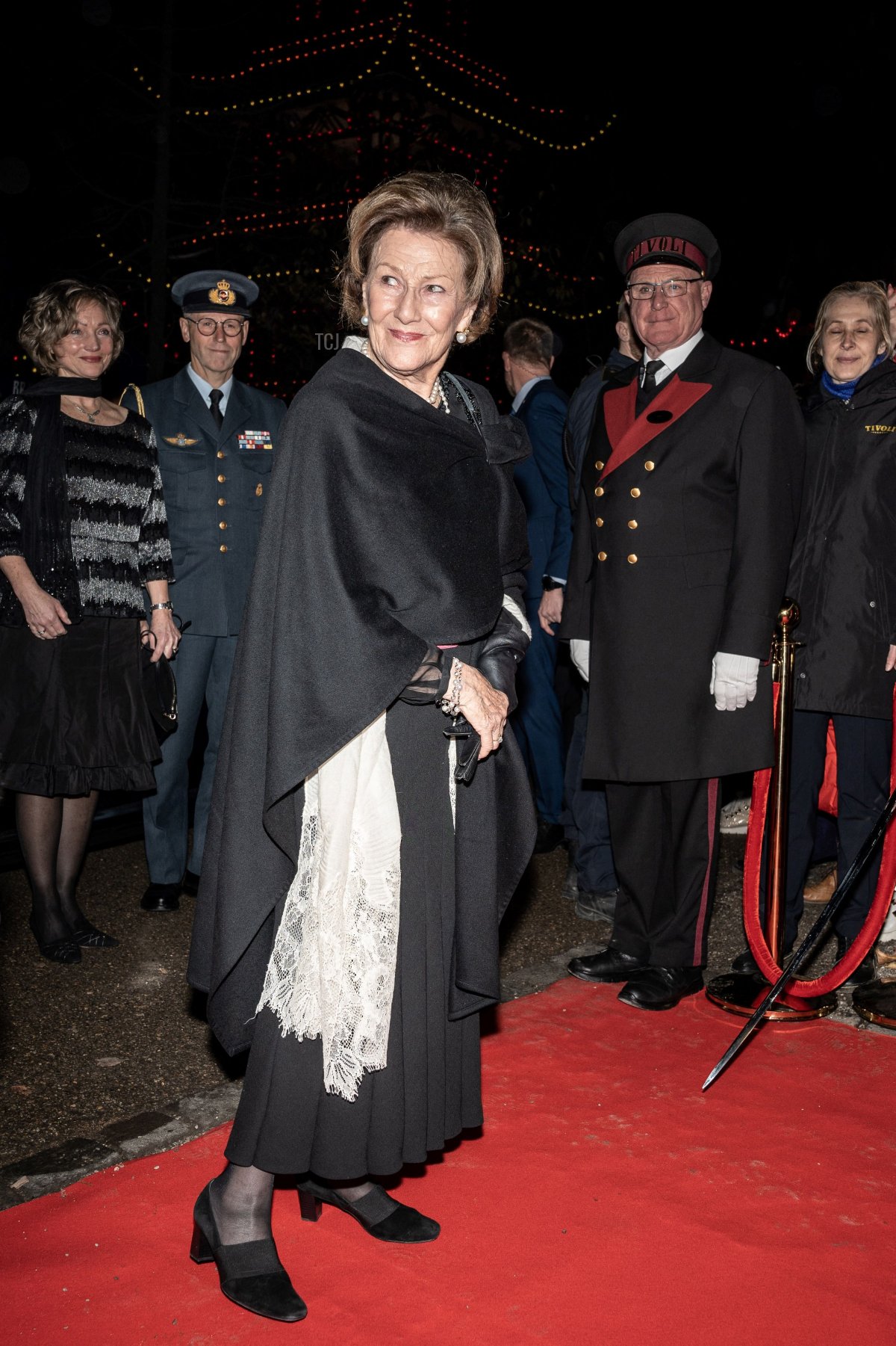 Norway's Queen Sonja arrives at the premier of the ballet 'The Nutcracker' at Tivoli's Concert Hall in Copenhagen, on November 26, 2022