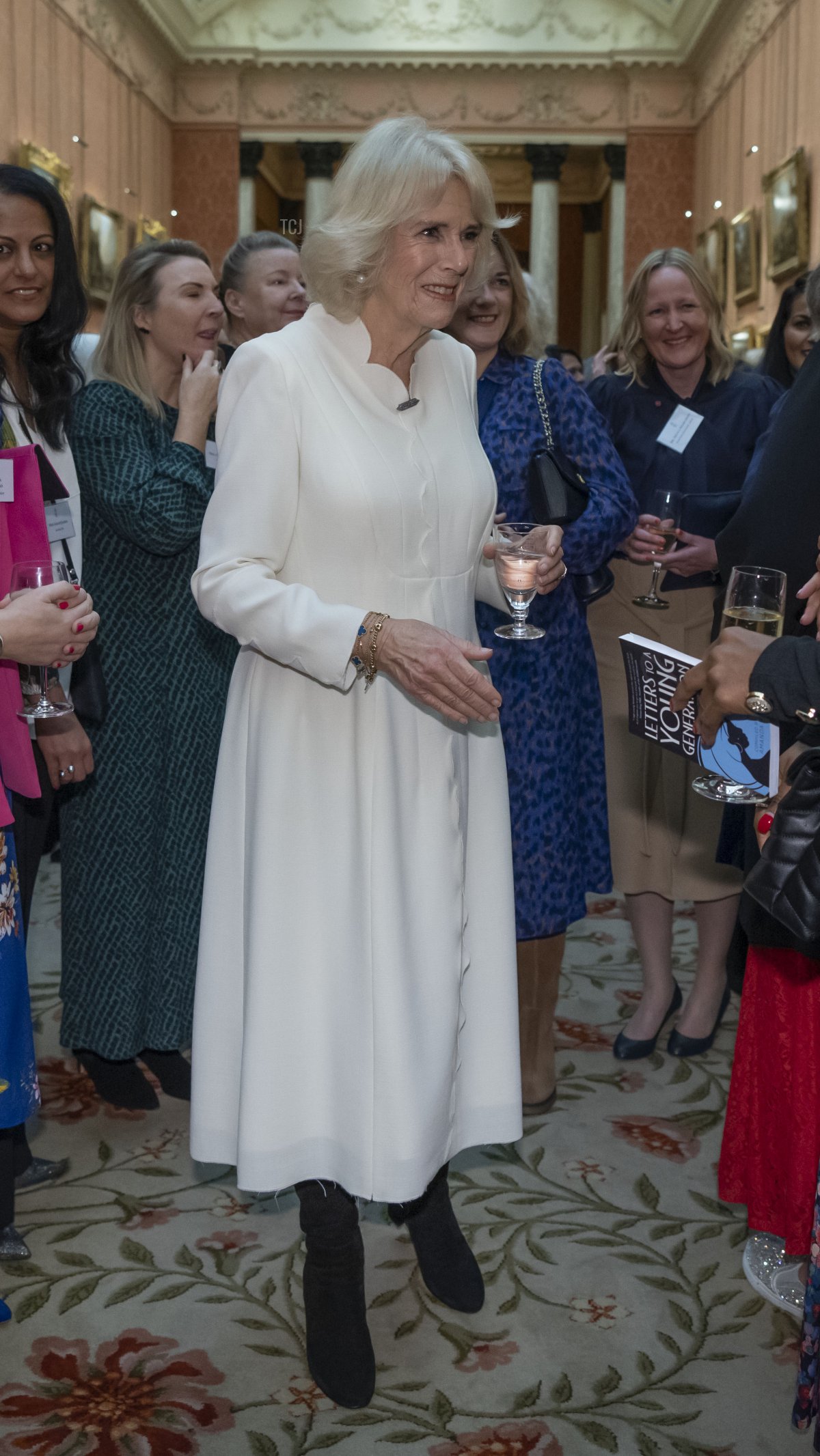 Camilla, Queen Consort attends a reception to raise awareness of violence against women and girls as part of the UN 16 days of Activism against Gender-Based Violence, in Buckingham Palace on November 29, 2022 in London, England