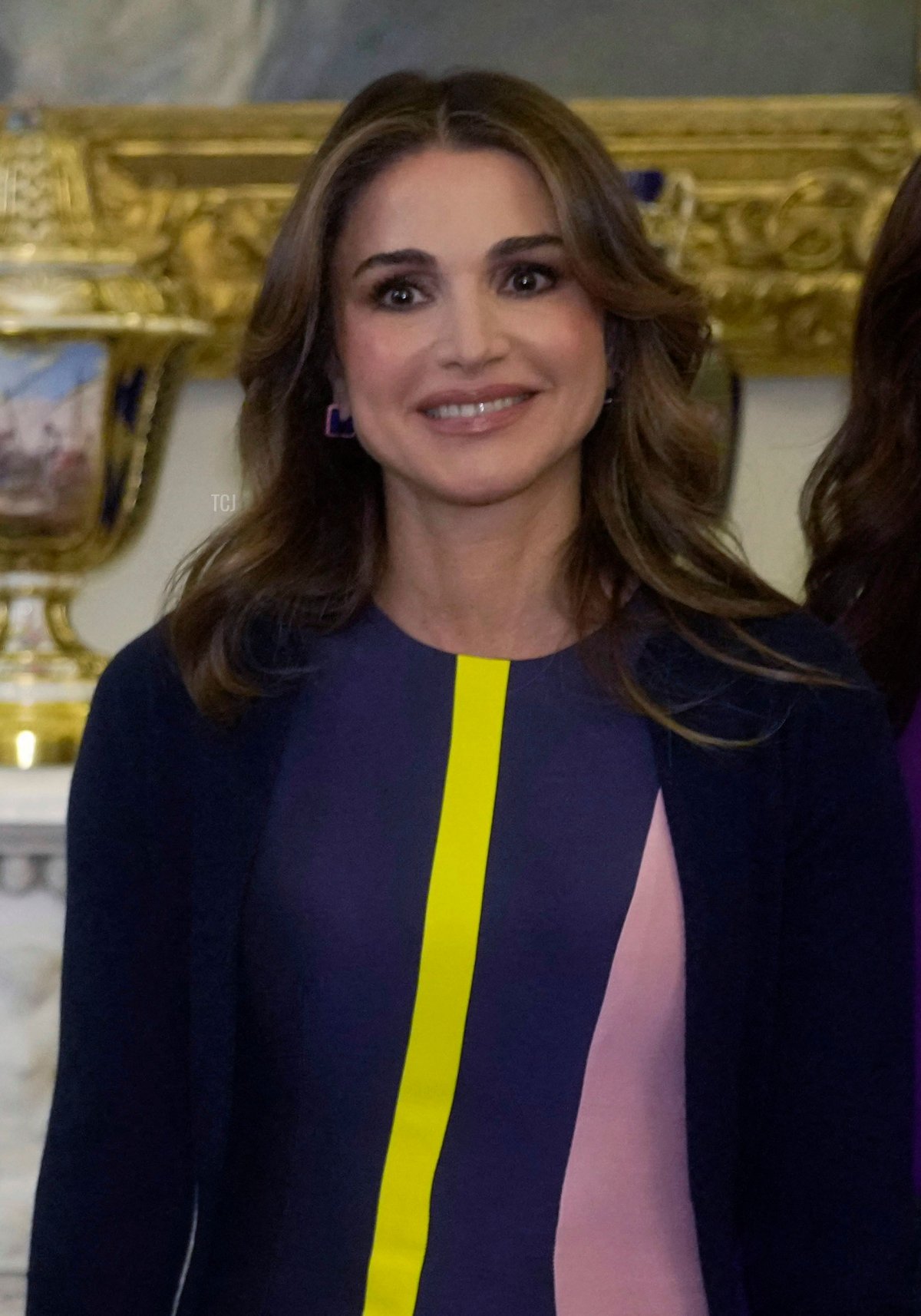 Queen Rania of Jordan attends a reception to raise awareness of violence against women and girls as part of the UN 16 days of Activism against Gender-Based Violence, in Buckingham Palace on November 29, 2022 in London, England