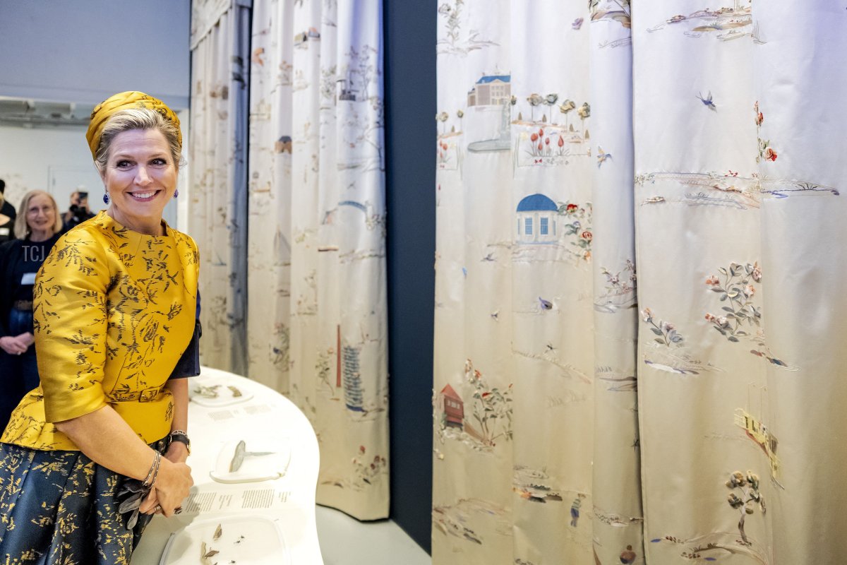 Queen Maxima of the Netherlands attends the opening of the exhibition "Royal embroidery - stories and craftmanship", at the Textile Museum in Tilburg on November 30, 2022