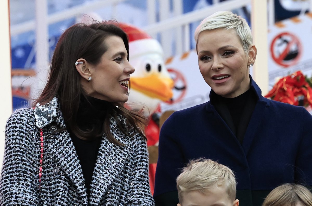 Princess Charlene of Monaco (R) and Charlotte Casiraghi (L) inaugurate the Christmas village in Monaco, on December 2, 2022
