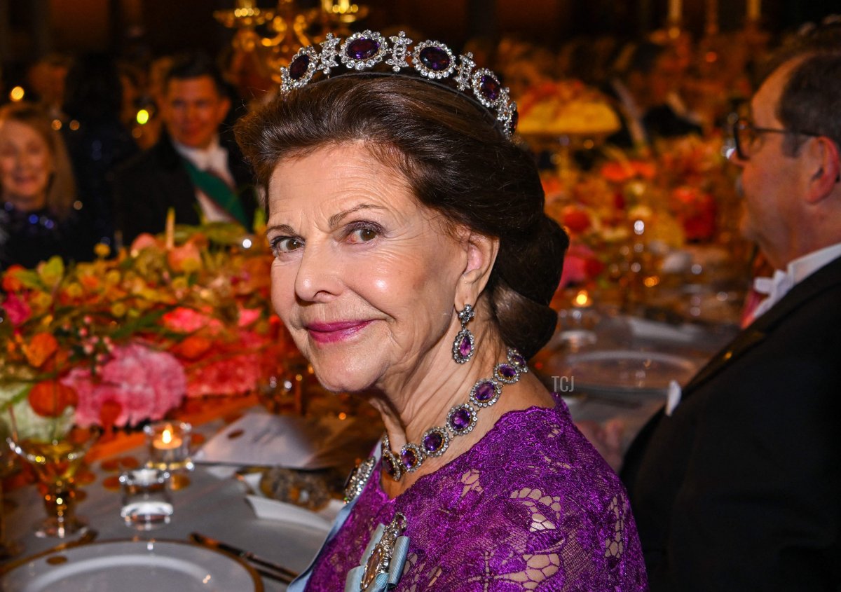 Queen Silvia of Sweden attends the Nobel Prize Banquet 2022 at Stockholm City Hall on December 10, 2022 in Stockholm, Sweden