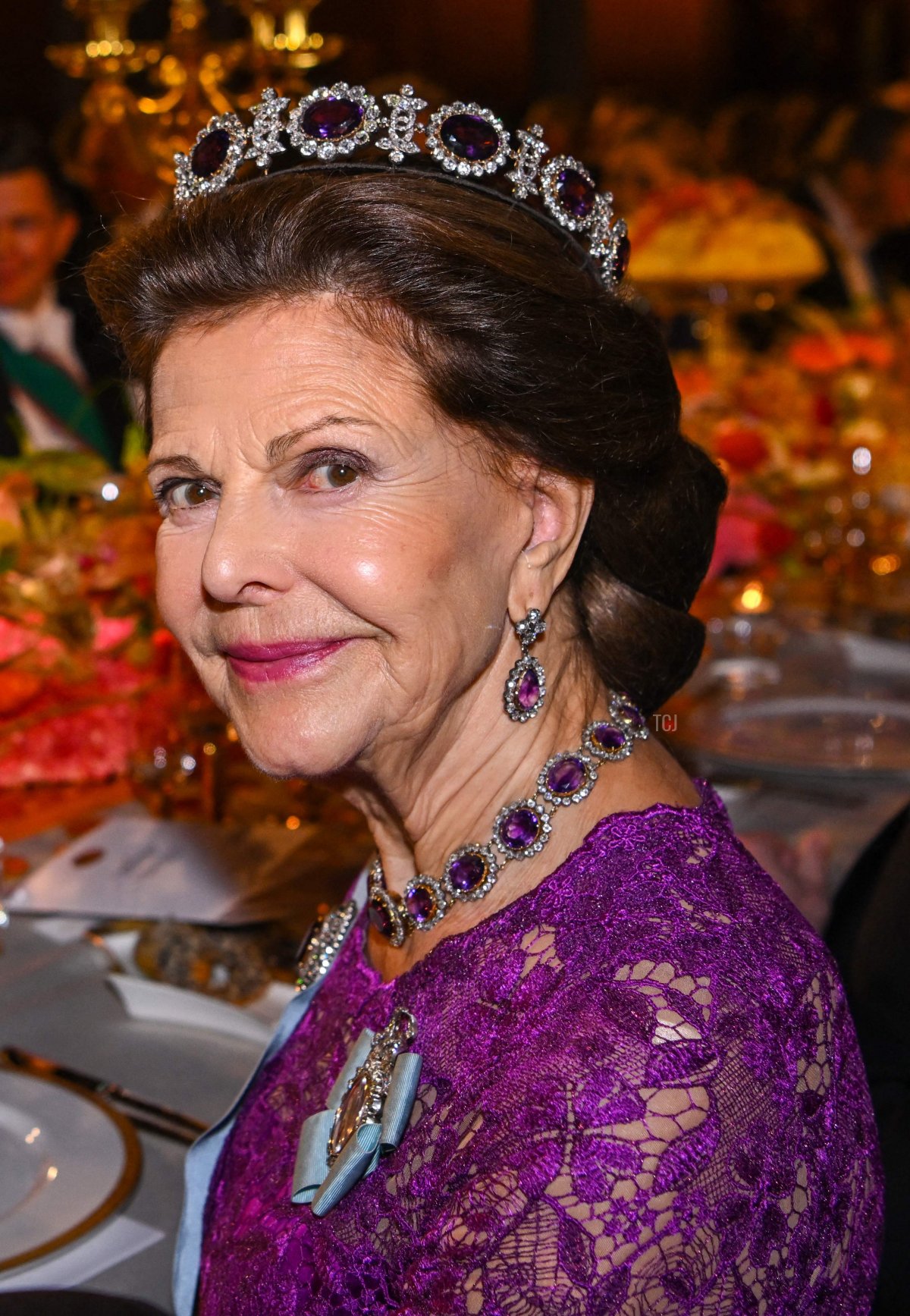 Queen Silvia of Sweden attends the Nobel Prize Banquet 2022 at Stockholm City Hall on December 10, 2022 in Stockholm, Sweden