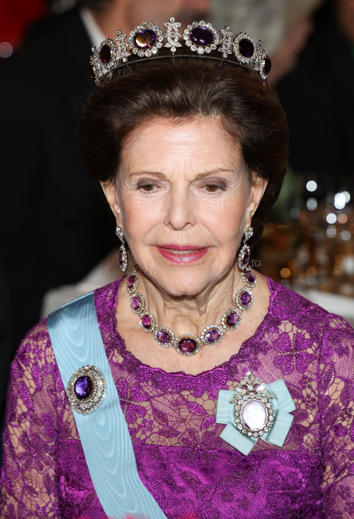 Queen Silvia of Sweden attends the Nobel Prize Banquet 2022 at Stockholm City Hall on December 10, 2022 in Stockholm, Sweden
