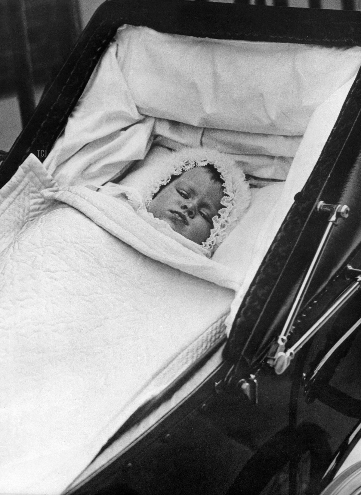 Britain's Princess Elizabeth is pictured in her baby carriage for her first outing on October 9, 1926