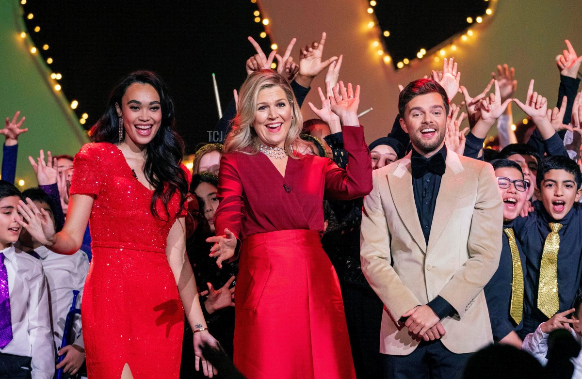 Queen Maxima of The Netherlands at the RAI Theater in Amsterdam, on December 15, 2022, to attend the television recordings of the Kerst Muziekgala 2022