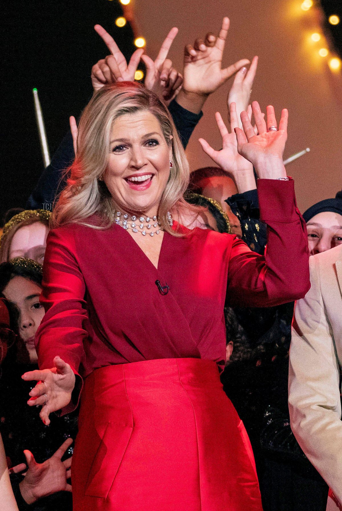 Queen Maxima of The Netherlands at the RAI Theater in Amsterdam, on December 15, 2022, to attend the television recordings of the Kerst Muziekgala 2022