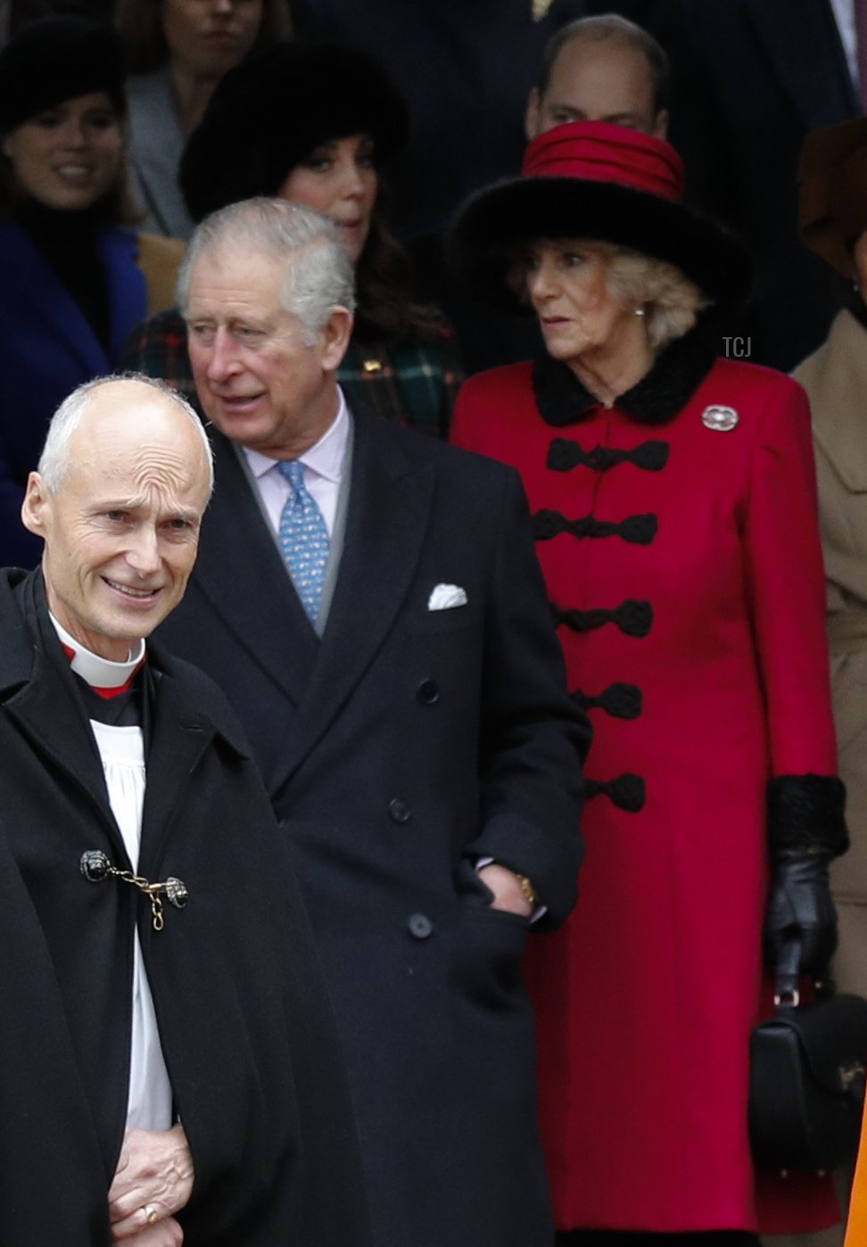 Britain's Prince Charles, Prince of Wales, Britain's Camilla, Duchess of Cornwall US actress and fiancee of Britain's Prince Harry Meghan Markle Britain's Queen Elizabeth II Britain's Prince Harry and Britain's Prince Philip, Duke of Edinburgh leave after attending the Royal Family's traditional Christmas Day church service at St Mary Magdalene Church in Sandringham, Norfolk, eastern England, on December 25, 2017
