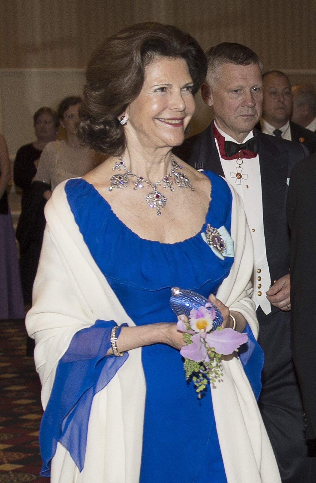 Queen Silvia and King Carl Gustaf arrive to a jubilee gala dinner to celebrate the 375th anniversary of the founding of the New Sweden Colony in Wilmington, Delaware May 11, 2013